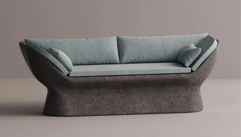 Casa Padrino Luxus Sofa Hellblau / Anthrazit 200 cm - Wetterfestes Beton Sofa