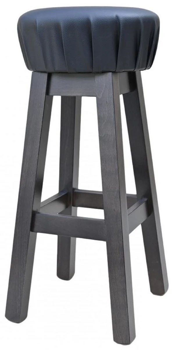 Casa Padrino Landhausstil Barhocker Schwarz / Dunkelbraun H. 80 cm - Gepolsteter Massivholz Barstuhl