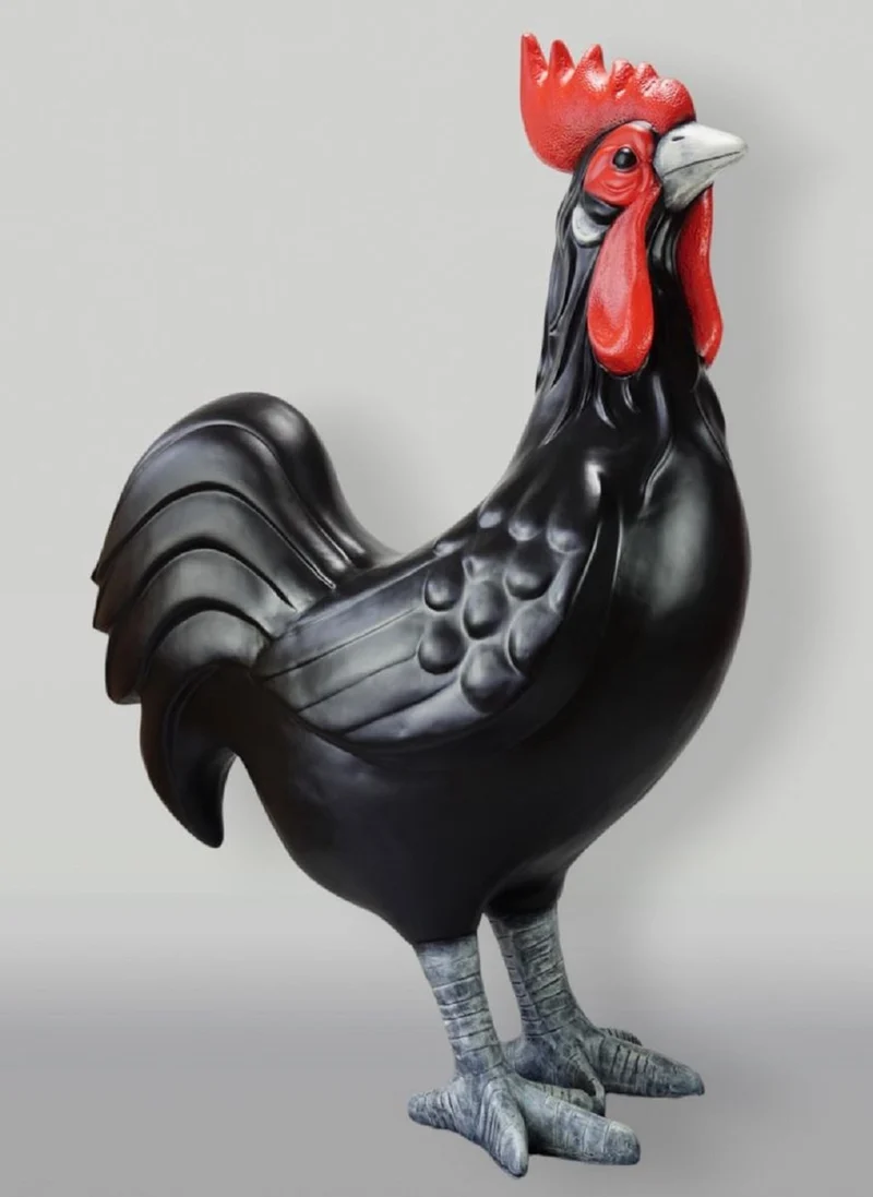 Casa Padrino XXL Deko Skulptur Hahn Schwarz / Rot / Grau H. 180 cm - Riesiege Garten Deko Figur
