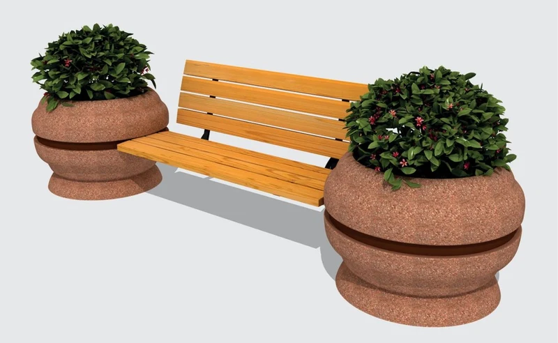 Casa Padrino Parkbank - Stadtbank mit 2 Blumenkübeln Naturfarben / Schwarz / Braun 310 cm - Outdoor & Park Möbel