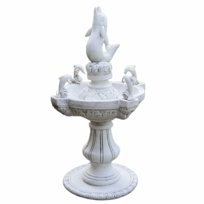 Casa Padrino Barock Springbrunnen Delphine Weiß / Grau Ø 80 x H. 140 cm