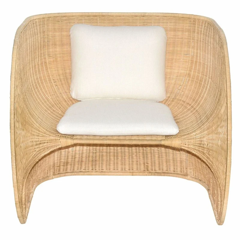 Casa Padrino Luxus Rattan Lounge Sessel mit Kissen Naturfarben / Weiß - Rattan Möbel
