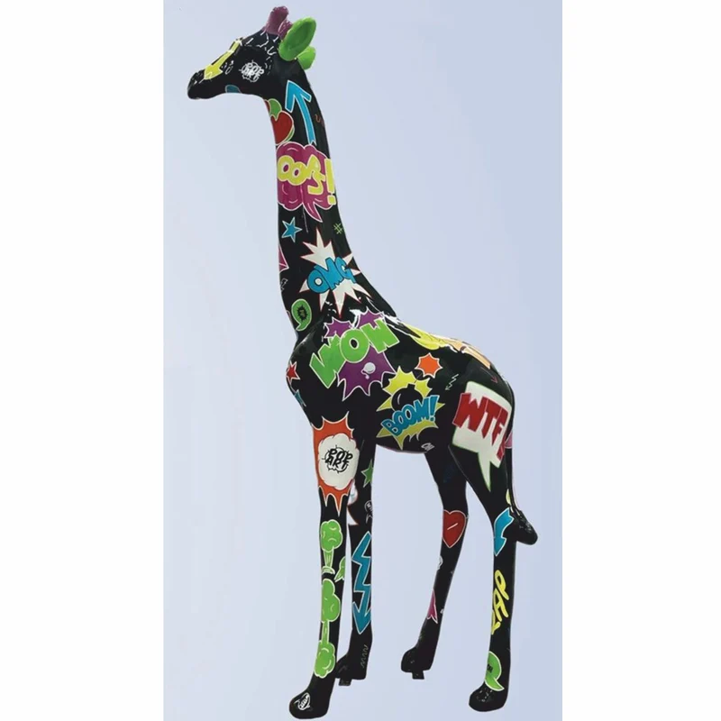 Casa Padrino Garten Deko Skulptur Giraffe Schwarz / Bunt H. 205 cm - Große Garten Figur