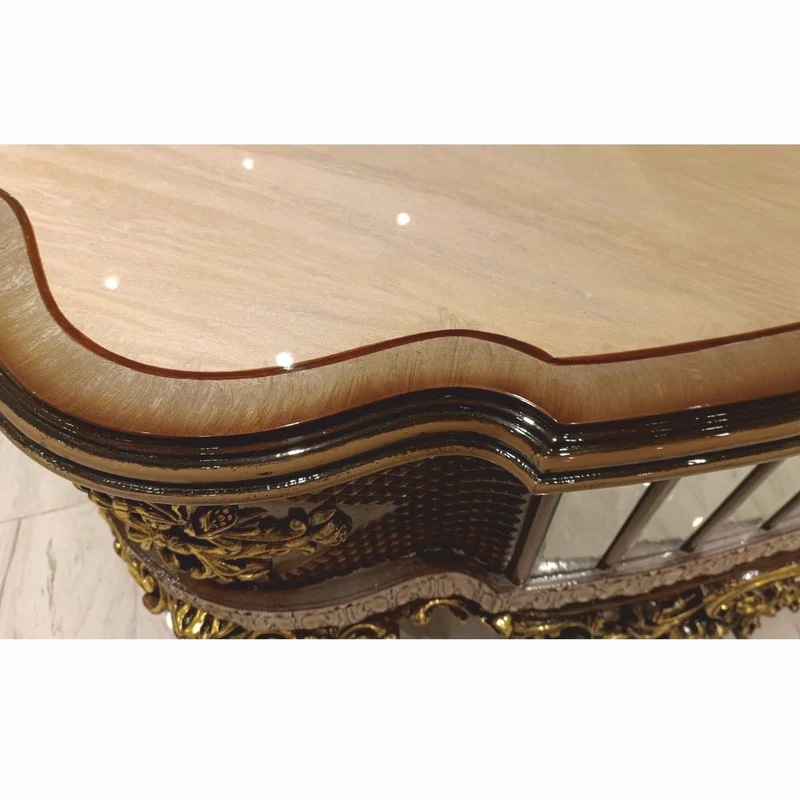 Casa Padrino Luxus Barock Couchtisch Beige / Braun / Gold 125 cm - Barockstil Wohnzimmer Möbel