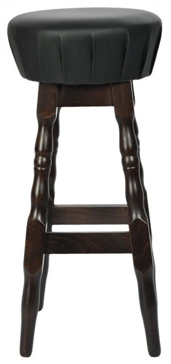 Casa Padrino Jugendstil Barhocker Schwarz / Dunkelbraun H. 80 cm - Runder Kunstleder Barstuhl