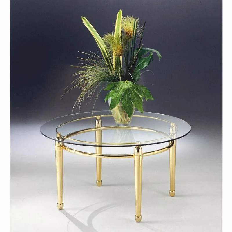 Casa Padrino Luxus Messing Couchtisch mit Glasplatte Ø 90 cm - Made in Italy
