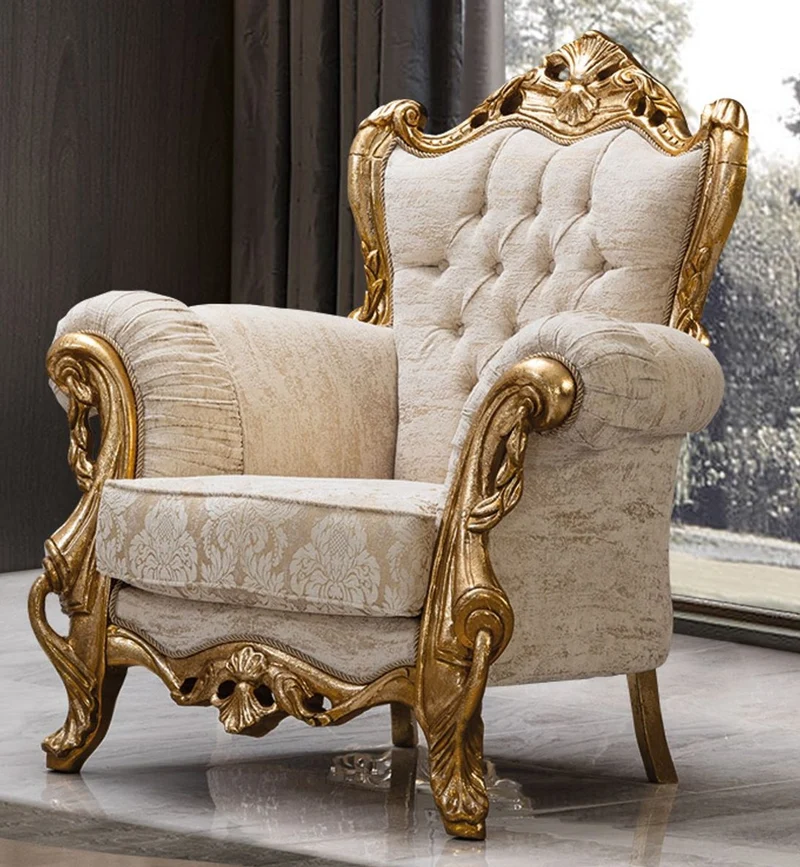 Casa Padrino Luxus Barock Wohnzimmer Sessel Weiß / Gold - Handgefertigte Barockstil Möbel