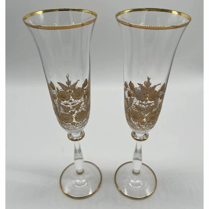 Casa Padrino Luxus Jugendstil Champagnerglas 2er Set Gold