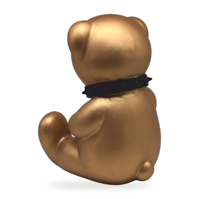 Casa Padrino Dekofigur Teddybär mit Halsband Gold / Schwarz H. 31 cm - Deko Skulptur