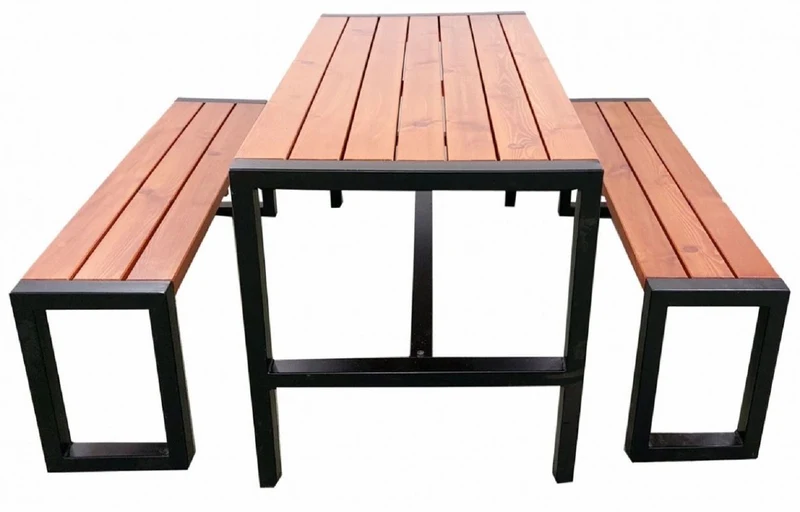 Casa Padrino Gartentisch mit 2 Sitzbänken Braun / Schwarz - Garten Möbel