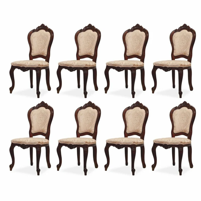 Casa Padrino Luxus Barock Esszimmer Stuhl 8er Set mit Muster Beige / Braun H. 103 cm