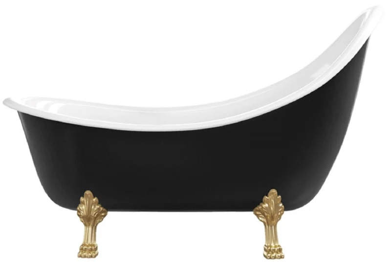 Casa Padrino Jugendstil Badewanne Schwarz / Weiß / Gold 180 cm - Freistehende Retro Stil Badewanne