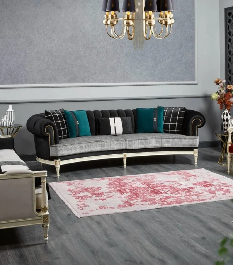 Casa Padrino Luxus Barock Sofa Schwarz / Grau / Weiß / Gold 290 cm - Barock Wohnzimmer Möbel