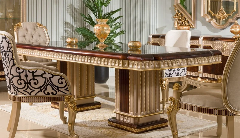 Casa Padrino Luxus Barock Esstisch Dunkelbraun / Grau / Gold 250 cm