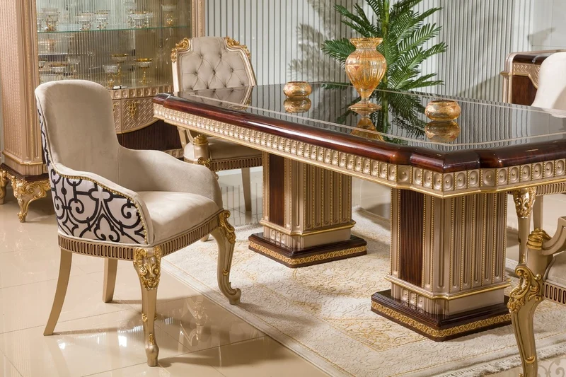 Casa Padrino Luxus Barock Esstisch Dunkelbraun / Grau / Gold 250 cm