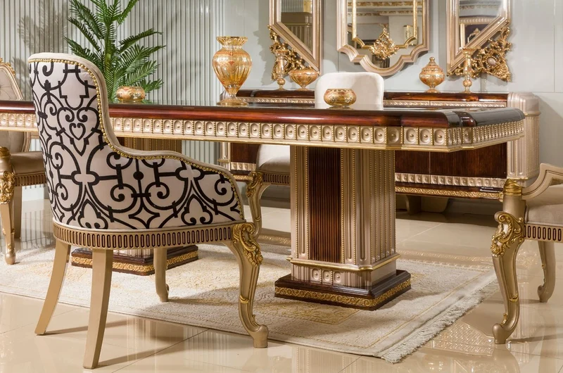 Casa Padrino Luxus Barock Esstisch Dunkelbraun / Grau / Gold 250 cm