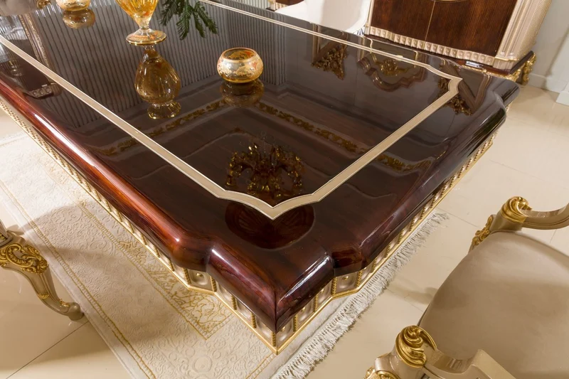 Casa Padrino Luxus Barock Esstisch Dunkelbraun / Grau / Gold 250 cm