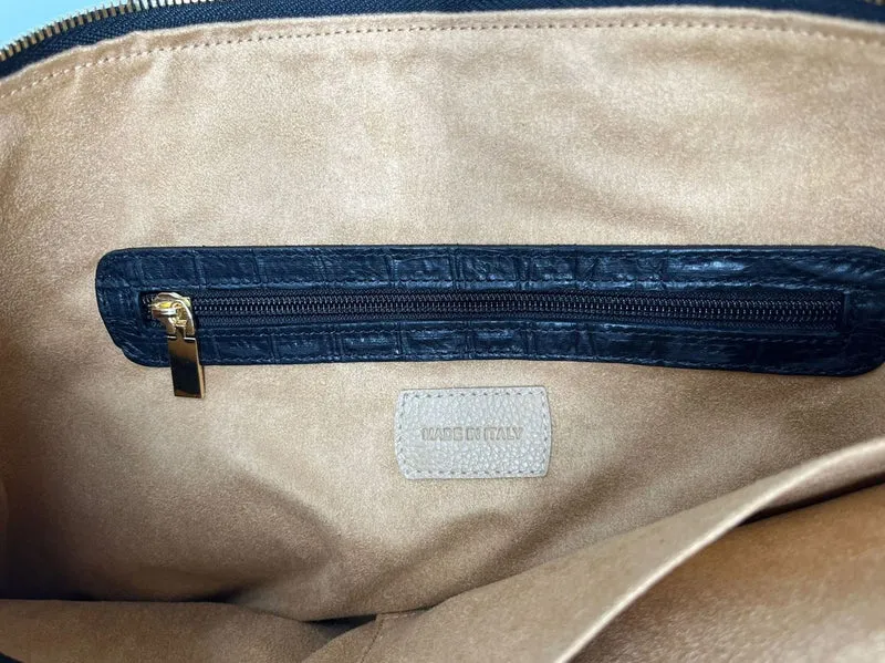 Casa Padrino Luxus Echtleder Kosmetiktasche Schwarz / Gold 28 cm - Made in Italy
