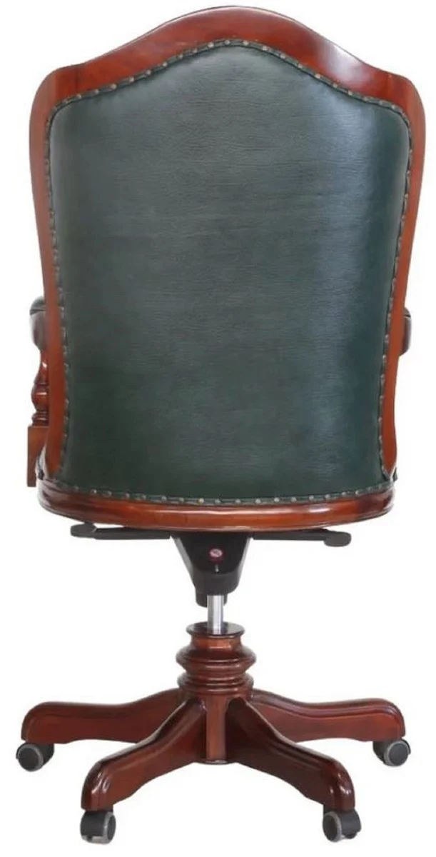Casa Padrino Luxus Barock Chesterfield Echtleder Schreibtischstuhl Dunkelgrün / Braun H. 123 cm - Barock Büro Möbel