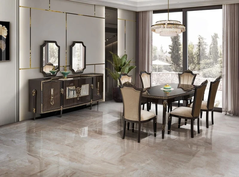 Casa Padrino Luxus Barock Esstisch Dunkelbraun / Gold 215 cm - Barock Möbel