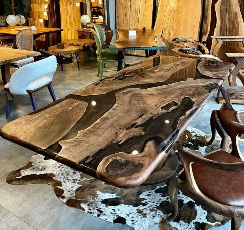 Casa Padrino Luxus Massivholz Epoxidharz Esstisch Braun 200 cm