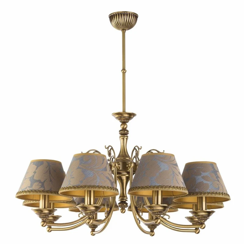 Casa Padrino Luxus Barock Kronleuchter Messing mit Patina / Grau-Blau Ø 70 x H. 70 cm