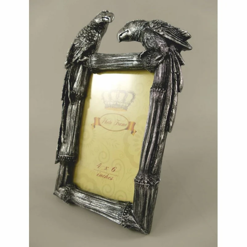 Casa Padrino Barock Bilderrahmen Papageien Antik Silber H. 23 cm - Barockstil Deko Accessoires