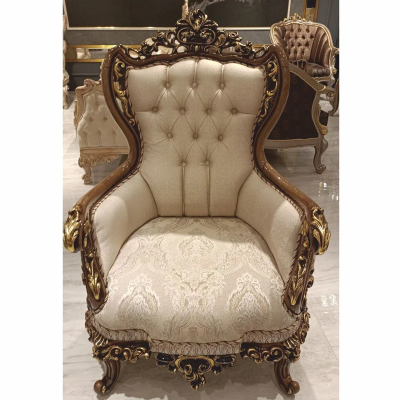 Casa Padrino Luxus Barock Wohnzimmer Sessel Beige / Braun / Gold H. 120 cm - Barock Möbel