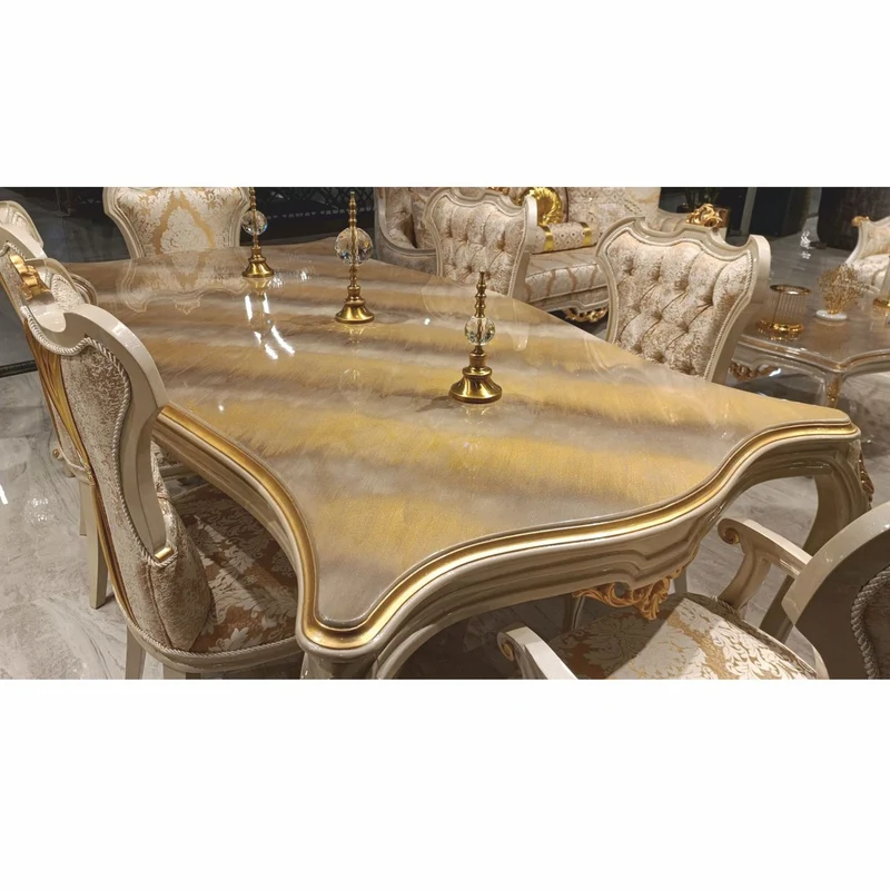 Casa Padrino Luxus Barock Esstisch Grau / Gold 226 cm - Barock Esszimmer Möbel