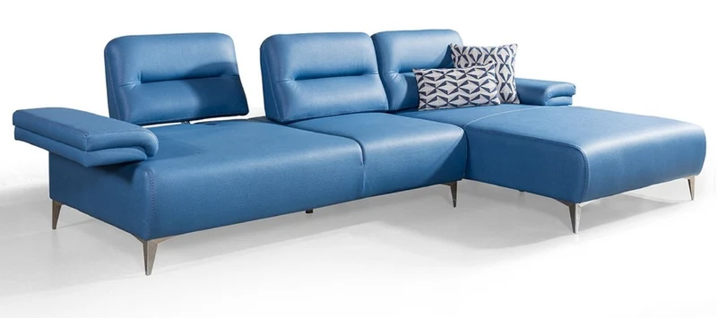 Casa Padrino Luxus Kunstleder Ecksofa Blau / Silber 285 x 182 cm - Wohnzimmer Möbel