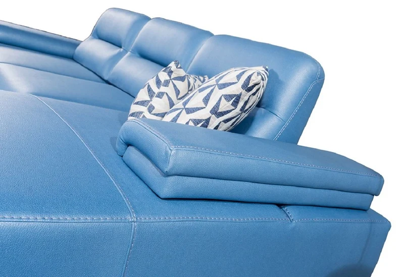 Casa Padrino Luxus Kunstleder Ecksofa Blau / Silber 285 x 182 cm - Wohnzimmer Möbel