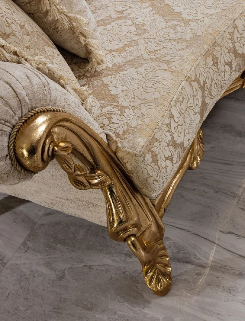 Casa Padrino Luxus Barock Sofa Weiß / Gold 235 cm - Barock Wohnzimmer Möbel