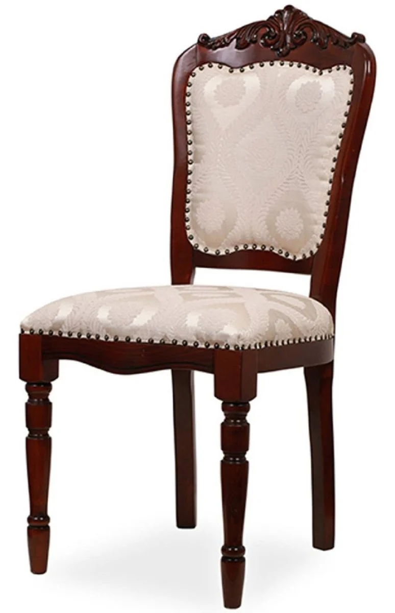 Casa Padrino Luxus Barock Esszimmer Stuhl Gold / Beige / Dunkelbraun H. 104 cm - Barock Esszimmer Möbel
