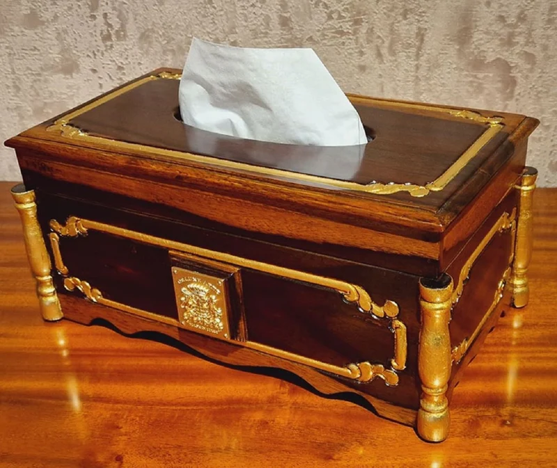 Casa Padrino Luxus Barock Papiertuchbox Dunkelbraun / Braun / Gold - Taschentuchbox Braun / Gold - Made in Italy