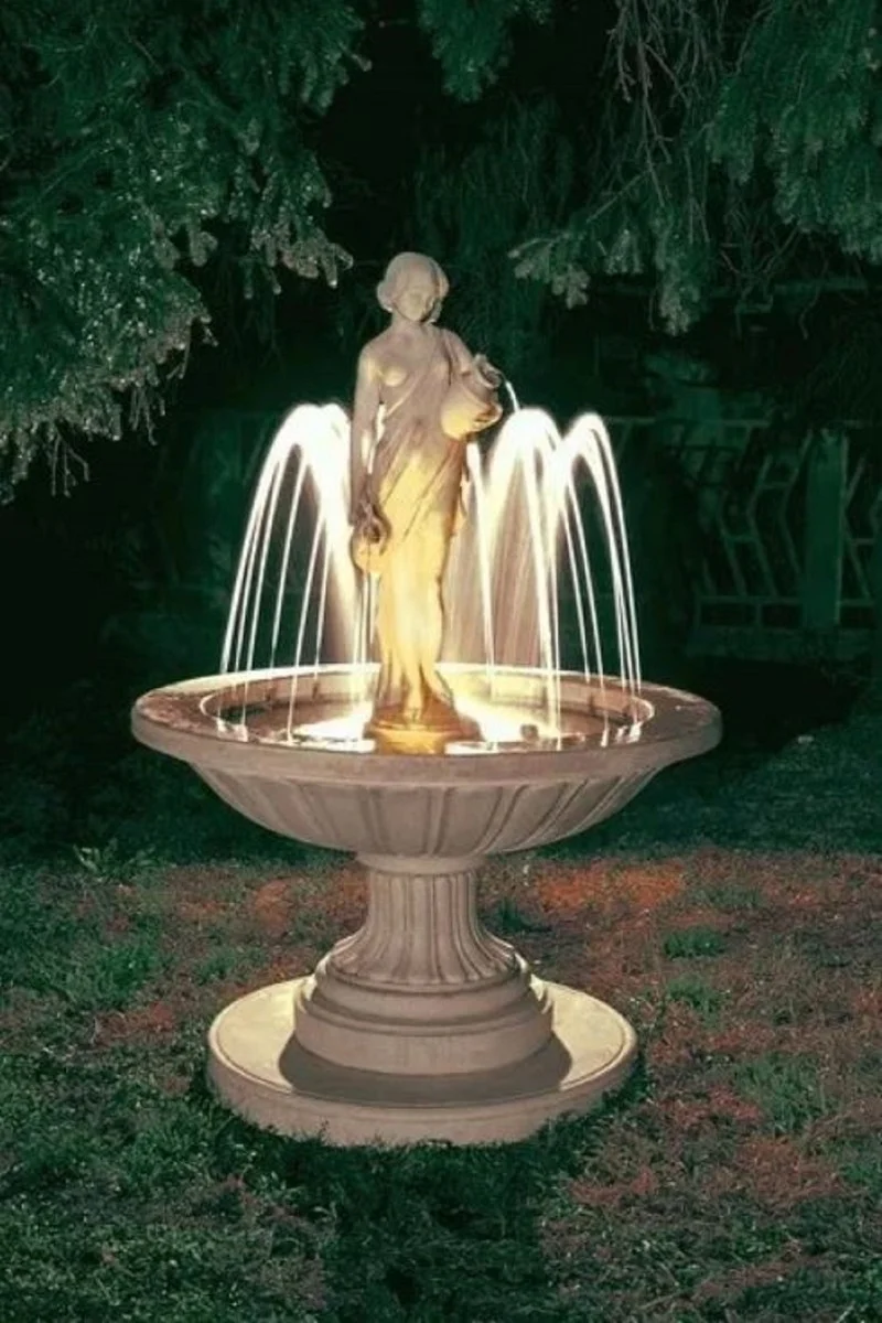 Casa Padrino Barock Springbrunnen Grau Ø 130 x H. 180 cm - Runder Gartenbrunnen - Made in Italy