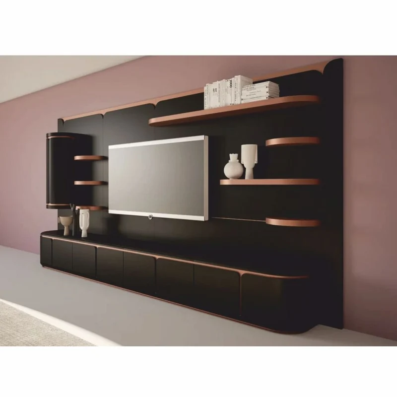 Casa Padrino Luxus TV Schrank Schwarz / Kupfer 430 cm - Wohnzimmer & Hotel Möbel