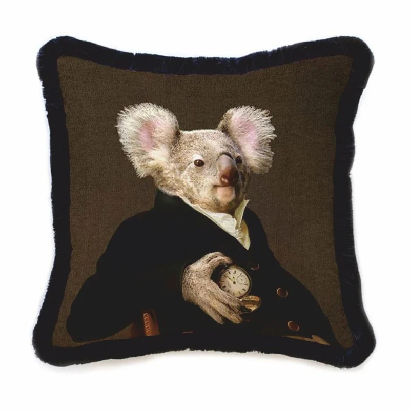 Casa Padrino Luxus Deko Samt Kissen Sir Koala Bär Braun / Schwarz 45 x 45 cm