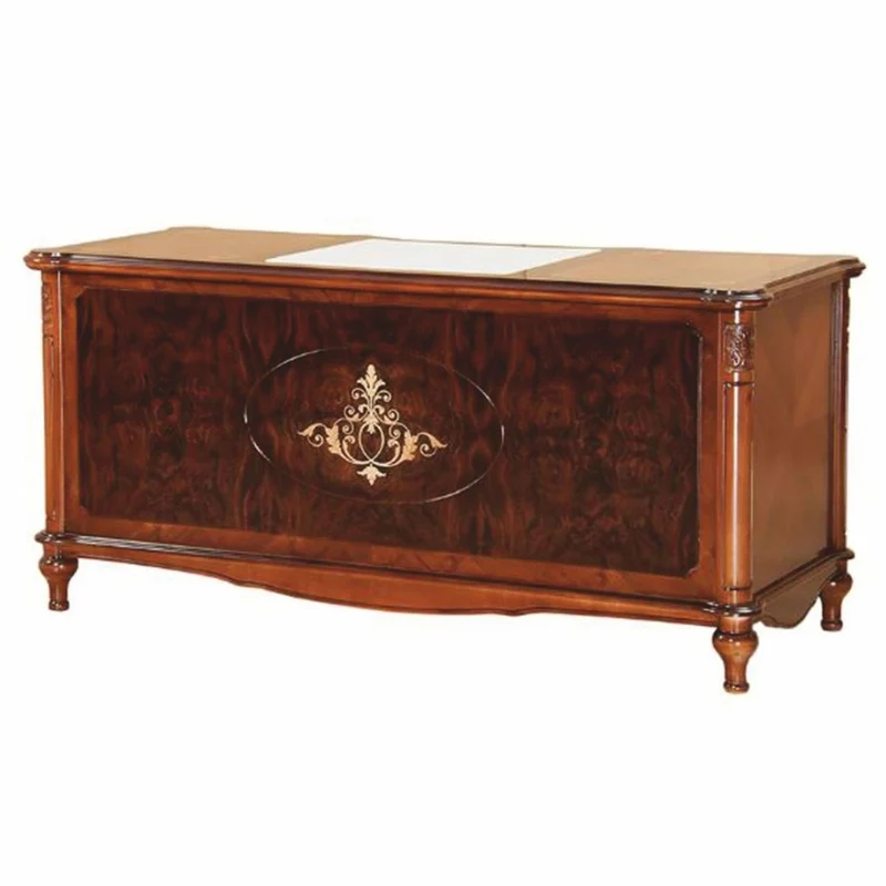 Casa Padrino Luxus Barock Schreibtisch Braun / Dunkelbraun / Gold 167,5 cm - Barockstil Büro Möbel
