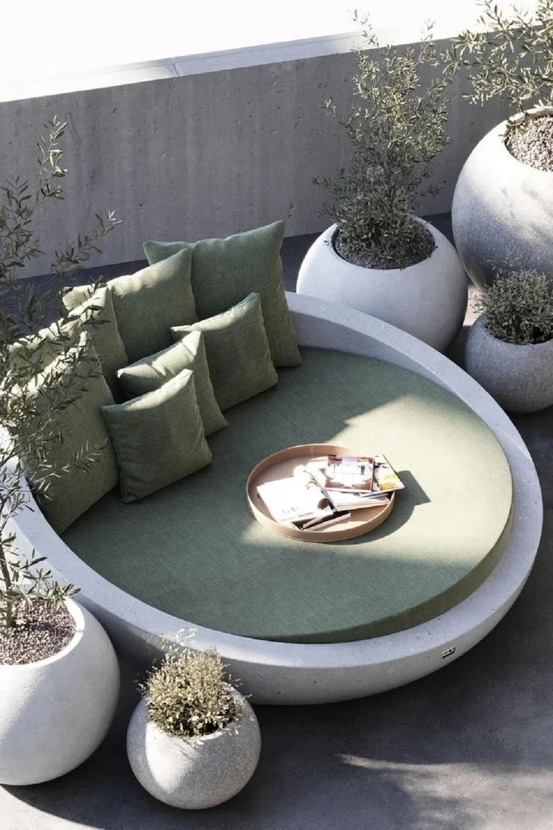 Casa Padrino Luxus Beton Liegeinsel Grün / Weiß Ø 180 cm - Garten & Hotel Möbel