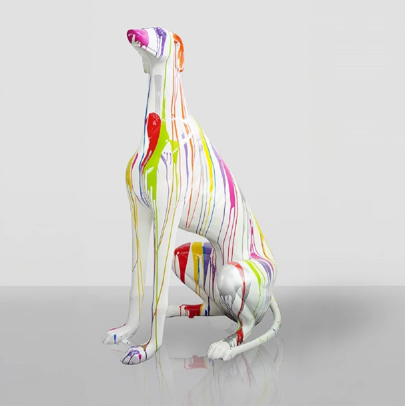 Casa Padrino XXL Deko Skulptur Windhund Weiß / Bunt H. 180 cm - Riesige Garten Deko Figur