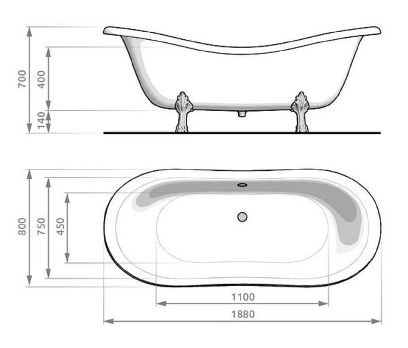 Casa Padrino Jugendstil Badewanne Gelb / Weiß / Silber 188 cm - Freistehende Retro Stil Badewanne