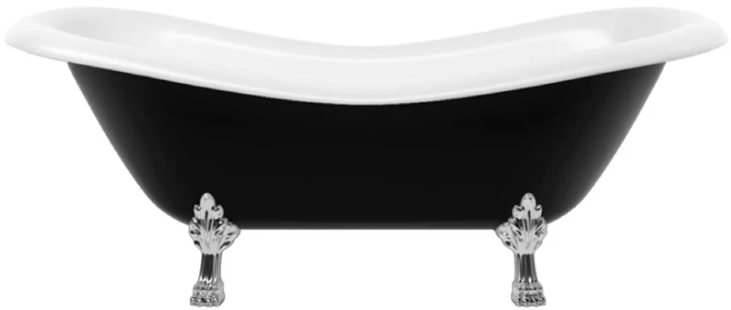 Casa Padrino Jugendstil Badewanne Schwarz / Weiß / Silber 188 cm - Freistehende Retro Stil Badewanne