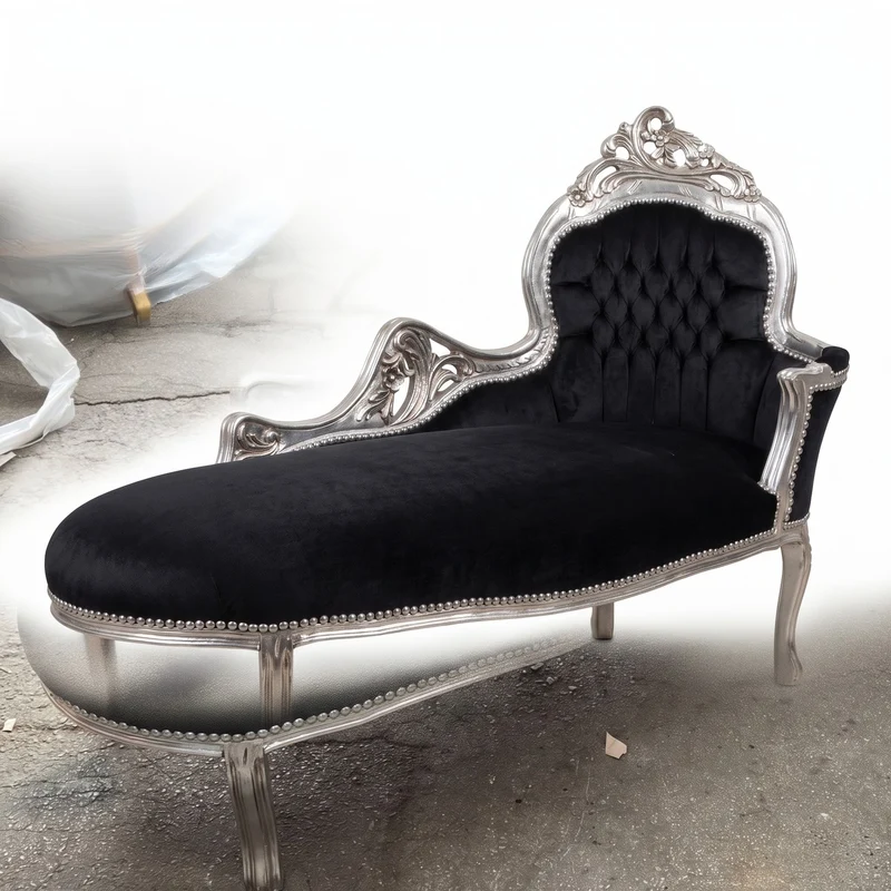 Casa Padrino Barock Chaiselongue Schwarz / Silber 155 cm - Barock Möbel