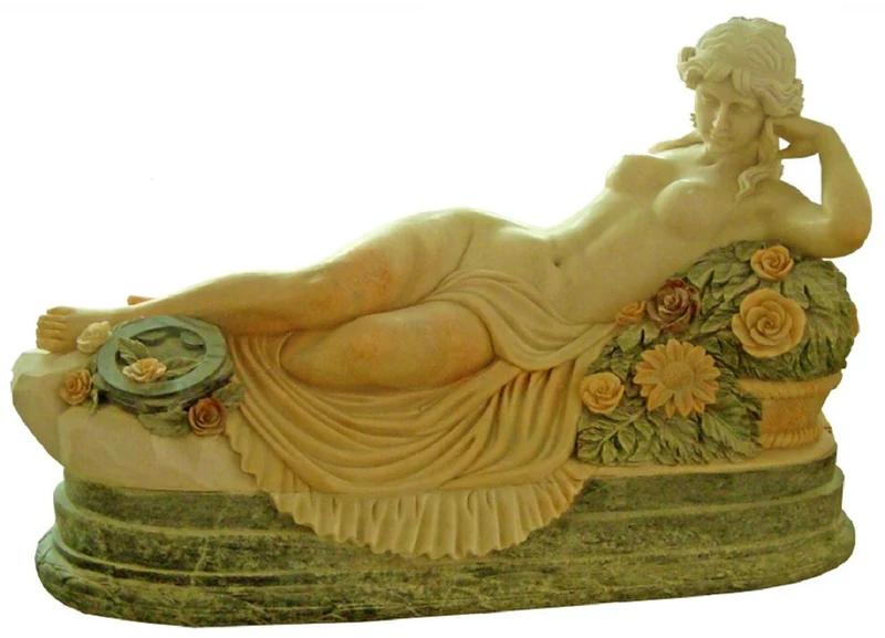 Casa Padrino Jugendstil Garten Deko Marmor Skulptur Frau Creme / Grün 160 cm