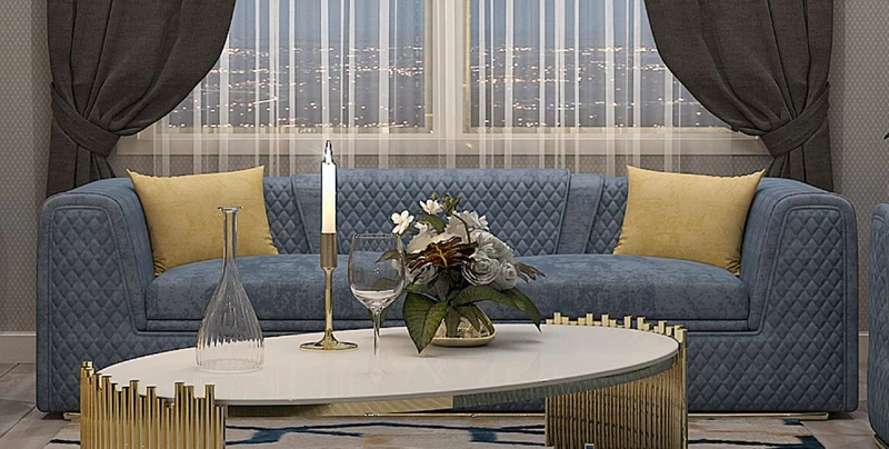 Casa Padrino Luxus Wohnzimmer & Hotel Sofa Blau / Gold 260 cm