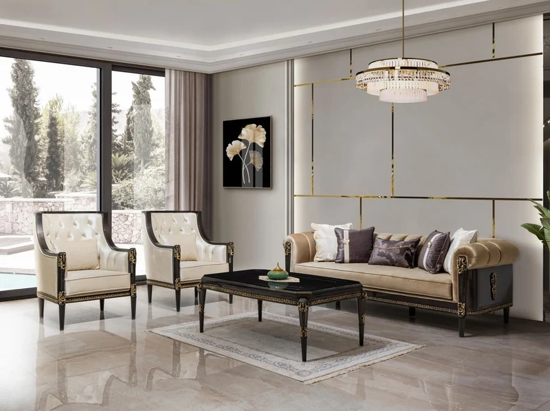Casa Padrino Luxus Barock Wohnzimmer Sessel Creme / Dunkelbraun / Gold - Barock Möbel