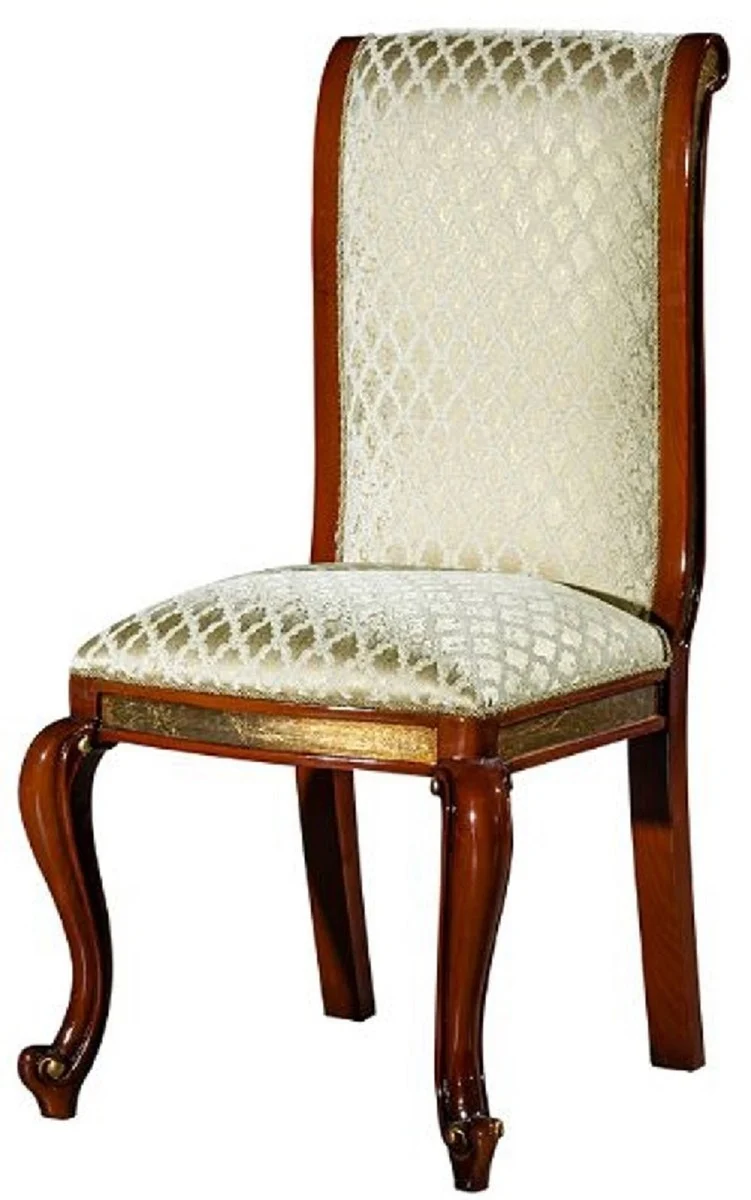 Casa Padrino Luxus Barock Esszimmer Stuhl Gold Muster / Braun / Antik Gold H. 105 cm