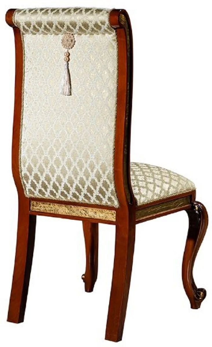 Casa Padrino Luxus Barock Esszimmer Stuhl Gold Muster / Braun / Antik Gold H. 105 cm
