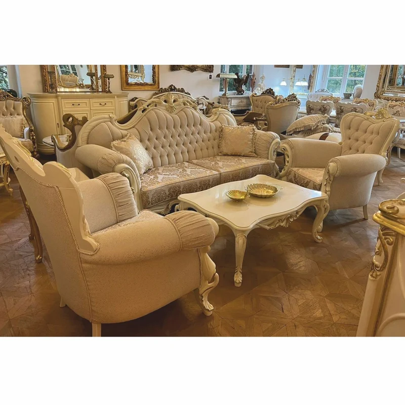 Casa Padrino Luxus Barock Wohnzimmer Set Weiß / Gold - Barockstil Möbel