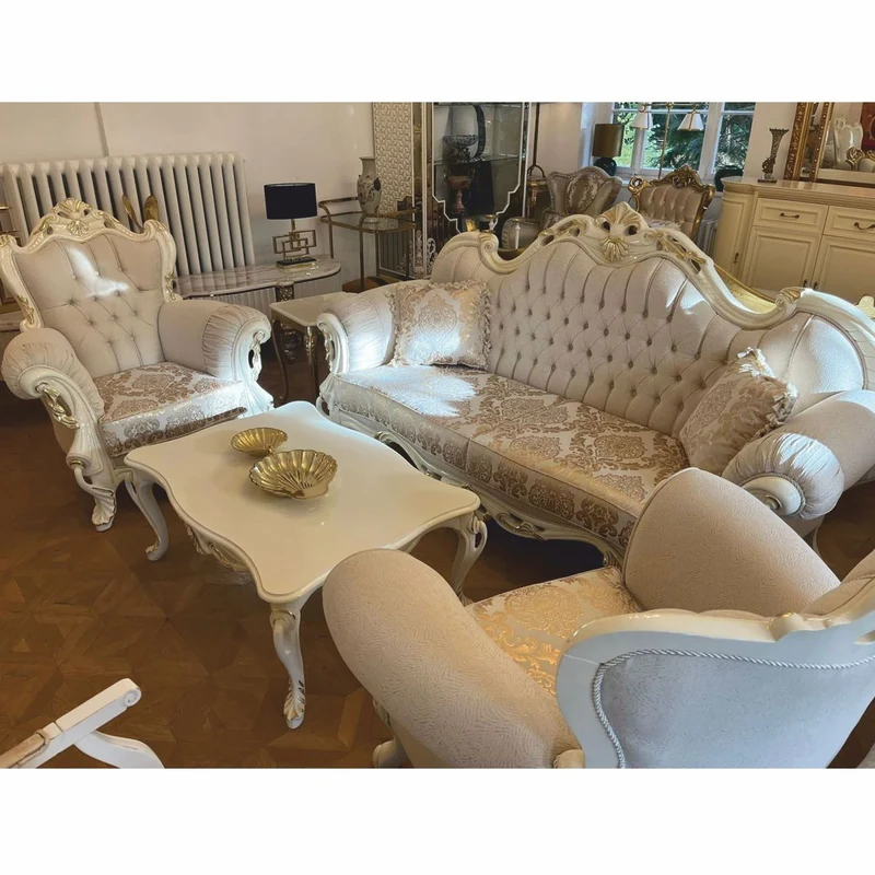 Casa Padrino Luxus Barock Wohnzimmer Set Weiß / Gold - Barockstil Möbel